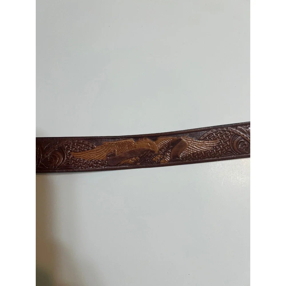 Mens Top Grain Leather Western Eagle Embossed Belt Brown Size 40 KM627 Mexico